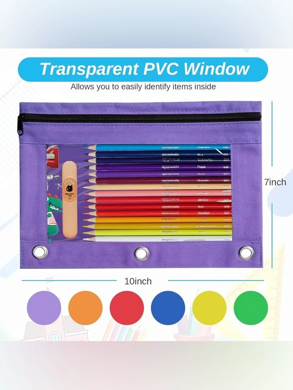 Pencil Pouch for 3 Ring Binder, 6 Pcs
